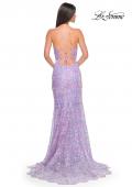 Picture of: Print Sequin Mermaid Dress with Lace Up Back in Light Periwinkle, Style: 31865, Detail Picture 3