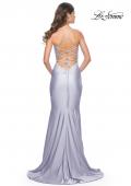 Picture of: Chic Jersey Dress with Draped Neck and Open Back in Light Periwinkle, Style: 31878, Detail Picture 3