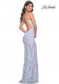 Picture of: Fitted Print Sequin Pastel Prom Dress in Light Periwinkle, Style: 31944, Detail Picture 3