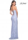 Picture of: Intricate Lace Up Back Prom Dress in Beaded Lace in Light Periwinkle, Style: 31973, Detail Picture 3
