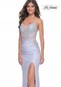 Picture of: Jersey Prom Dress with Illusion Sides and V Neckline in Light Periwinkle, Style: 32139, Detail Picture 3