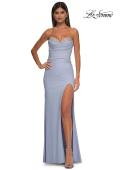 Picture of: Strapless Prom Dress with Ruching and Lace Detail Neckline and Back in Light Periwinkle, Style: 32981, Detail Picture 3