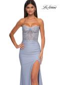 Picture of: Strapless Prom Dress with Illusion Top and Unique Lace Details in Light Periwinkle, Style: 33031, Detail Picture 3