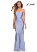 Picture of: Form Fitting Jersey Dress with Ruching and Strappy Back in Light Periwinkle, Style: 27501, Detail Picture 4