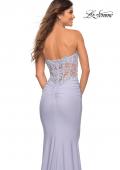 Picture of: Sweetheart Strapless Dress with Illusion Lace Bodice in Light Periwinkle, Detail Picture 4
