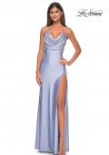 Picture of: Drape Neckline Jeweled Jersey Prom Dress with High Slit in Light Periwinkle, Style: 31221, Detail Picture 4