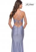Picture of: Rhinestone Ruched Jersey Prom Dress with Lace Up Back in Bright Colors in Light Periwinkle, Style: 31237, Detail Picture 4
