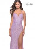 Picture of: Sequin Prom Dress with Ruching and Open Tie Back in Light Periwinkle, Style: 31349, Detail Picture 4