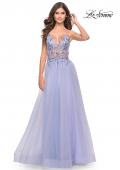 Picture of: Tulle A-Line Gown with Sheer Bodice and Beaded Lace Detail in Light Periwinkle, Style: 31369, Detail Picture 4