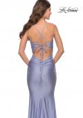 Picture of: Embellished Rhinestone Jersey Long Dress with Lace Up Back in Neon in Light Periwinkle, Style: 31401, Detail Picture 4
