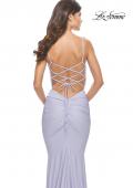 Picture of: Twist Front Cut Out Jersey Prom Dress in Bright Colors in Light Periwinkle, Style: 31435, Detail Picture 4