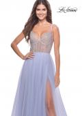 Picture of: Sheer Rhinestone Bodice A-Line Tulle Gown in Light Periwinkle, Style: 31578, Detail Picture 4