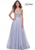 Picture of: Beautiful Rhinestone Beaded Illusion Top Tulle Prom Dress in Light Periwinkle, Style: 32020, Detail Picture 4