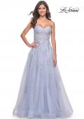 Picture of: Lace Up A-Line Dress with Ruched Bodice and Sweetheart Top in Light Periwinkle, Style: 32084, Detail Picture 4