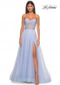 Picture of: Neon A-Line Tulle Prom Dress with Rhinestone Fishnet Bodice in Light Periwinkle, Style: 32445, Detail Picture 4