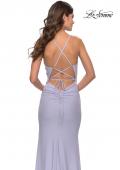 Picture of: Soft Jersey Dress with Knot Waist and Lace Up Back in Light Periwinkle, Style: 31169, Detail Picture 5