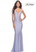 Picture of: Bedazzled Rhinestone Jersey Gown with Deep V Neckline in Neon in Light Periwinkle, Style: 31413, Detail Picture 5