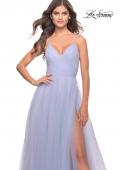 Picture of: Long Tulle A-line Gown with Side Slit and Pockets in Light Periwinkle, Style: 31501, Detail Picture 5