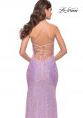 Picture of: Lace Up Back Sequin Gown with Flare Skirt in Bright Colors in Light Periwinkle, Style: 31509, Detail Picture 5