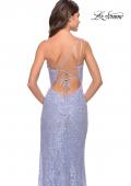 Picture of: Beaded Lace One Shoulder Dress with Unique Lace Up Back in Light Periwinkle, Style: 31515, Detail Picture 5