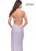 Picture of: Cowl Neck Stretch Sequin Dress with Slit in Light Periwinkle, Style: 31517, Detail Picture 5