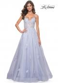 Picture of: A-Line Tulle Gown with Scallop Detail Bodice and Lace Applique in Light Periwinkle, Style: 32028, Detail Picture 5