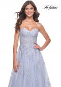 Picture of: Lace Up A-Line Dress with Ruched Bodice and Sweetheart Top in Light Periwinkle, Style: 32084, Detail Picture 5