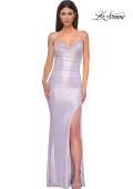 Picture of: Metallic Rhinestone Jersey Dress with Ruching and Low Back in Light Periwinkle, Style 32835, Detail Picture 5
