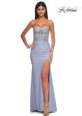 Picture of: Strapless Prom Dress with Illusion Top and Unique Lace Details in Light Periwinkle, Style: 33031, Detail Picture 5