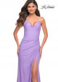 Picture of: Long Pastel Dress with Flattering Ruching and Slit in Purple, Style: 30604, Detail Picture 6