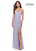 Picture of: Soft Jersey Dress with Knot Waist and Lace Up Back in Light Periwinkle, Style: 31169, Detail Picture 6
