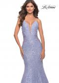 Picture of: Mermaid Beaded Lace Prom Dress with Illusion Sides in Light Periwinkle, Style: 31354, Detail Picture 6