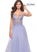 Picture of: Tulle A-Line Gown with Sheer Bodice and Beaded Lace Detail in Light Periwinkle, Style: 31369, Detail Picture 6