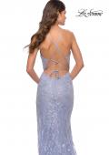 Picture of: Rhinestone Lace Embellished Prom Dress with High Side Slit in Bright Colors in Light Periwinkle, Style: 31404, Detail Picture 6