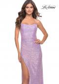Picture of: Ruched Sequin Prom Dress with High Side Slit in Light Periwinkle, Style: 31405, Detail Picture 6