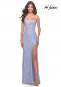 Picture of: Beaded Lace Dress with Illusion Bodice and Square Neckline in Light Periwinkle, Style: 31526, Detail Picture 6
