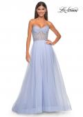 Picture of: Neon A-Line Tulle Prom Dress with Rhinestone Fishnet Bodice in Light Periwinkle, Style: 32445, Detail Picture 6