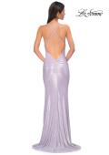 Picture of: Metallic Rhinestone Jersey Dress with Ruching and Low Back in Light Periwinkle, Style 32835, Detail Picture 6