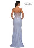 Picture of: Strapless Prom Dress with Illusion Top and Unique Lace Details in Light Periwinkle, Style: 33031, Detail Picture 6