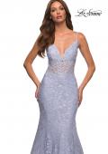 Picture of: Mermaid Lace Prom Dress with Sheer Jeweled Bodice in Light Periwinkle, Detail Picture 7