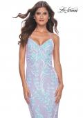 Picture of: Fitted Print Sequin Pastel Prom Dress in Light Periwinkle, Style: 31944, Detail Picture 7