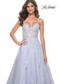 Picture of: A-Line Tulle Gown with Scallop Detail Bodice and Lace Applique in Light Periwinkle, Style: 32028, Detail Picture 7