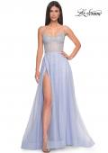 Picture of: Rhinestone A-Line Tulle Prom Dress with Illusion Bodice in Light Periwinkle, Style: 32146, Detail Picture 7