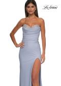Picture of: Strapless Prom Dress with Ruching and Lace Detail Neckline and Back in Light Periwinkle, Style: 32981, Detail Picture 7