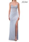 Picture of: Sheer Corset Fitted Gown with Slit and Ruched Detail in Light Periwinkle, Style: 33358, Detail Picture 7