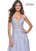Picture of: Beautiful Lace Embellished A-Line Tulle Prom Dress with Deep V in Light Periwinkle, Style: 32062, Detail Picture 15