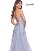 Picture of: Beautiful Lace Embellished A-Line Tulle Prom Dress with Deep V in Light Periwinkle, Style: 32062, Detail Picture 16