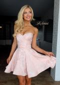 Picture of: Strapless Jacquard Lace-Up Mini Dress in Light Pink, Style: 34147, Main Picture