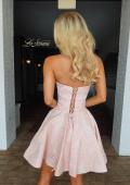 Picture of: Strapless Jacquard Lace-Up Mini Dress in Light Pink, Style: 34147, Back Picture
