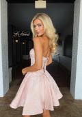 Picture of: Strapless Jacquard Lace-Up Mini Dress in Light Pink, Style: 34147, Detail Picture 2